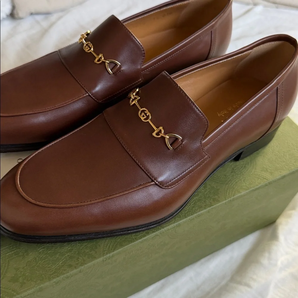 Gucci Brown Leather Horsebit Slip-On Loafers